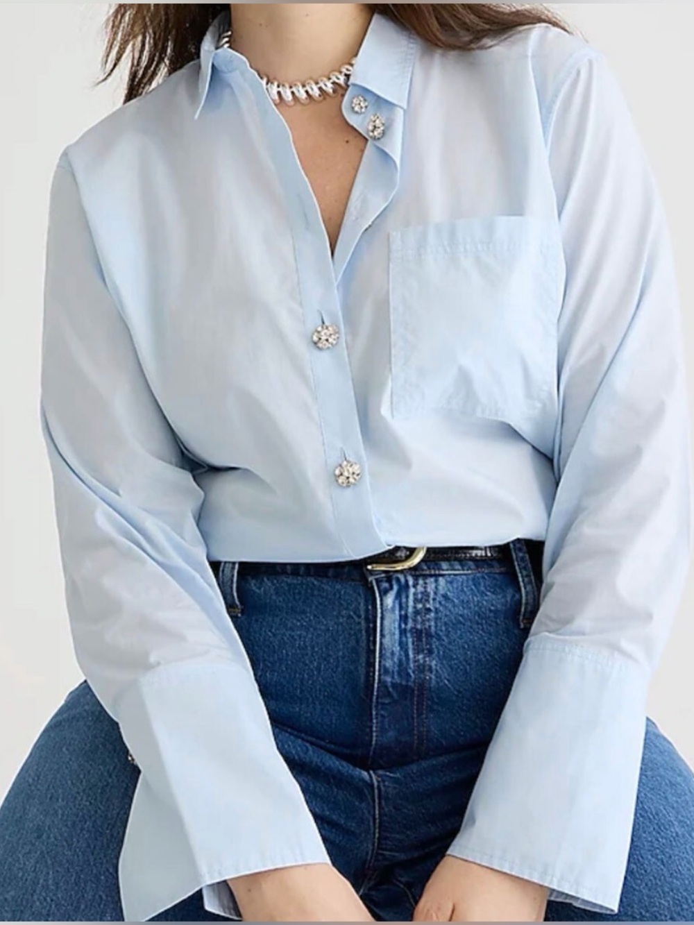 J. Crew Light Blue womens Button-Down Shirt with Decorative Jewel Buttons